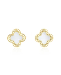 The Lovery Mother of Pearl Lace Clover Stud Earrings 14K Gold