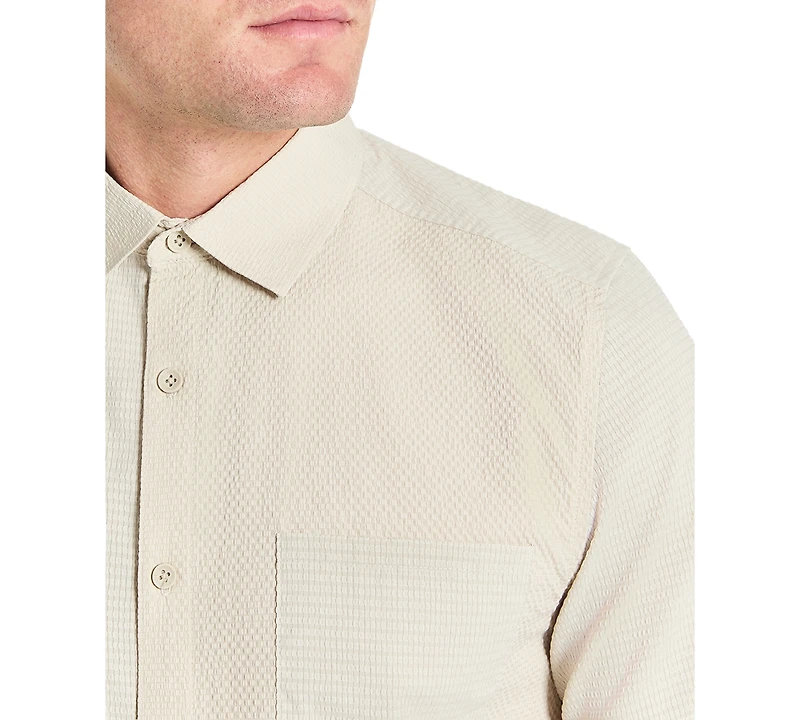 Kenneth Cole Men's Slim Fit Short-Sleeve Mixed Media Sport Shirt
