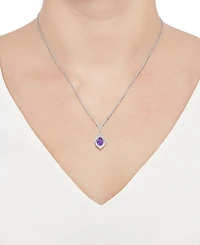 Lab-Grown Blue Sapphire (3/4 ct. t.w.) & White (1/3 Framed 18" Pendant Necklace Sterling Silver (Also Additional Ge