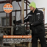 RefrigiWear Men's 3-in-1 Rainwear Jacket Waterproof Raincoat, Versatile All-Weather Outerwear, Breathable Design