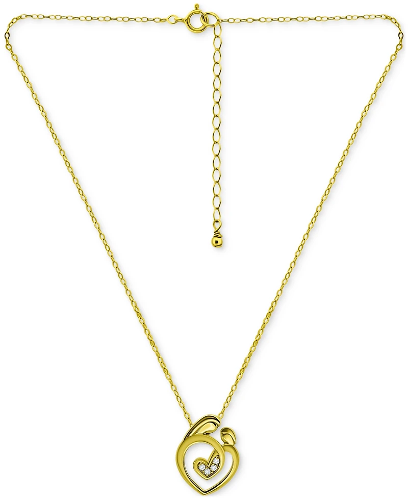Giani Bernini Cubic Zirconia Mother & Child Pendant Necklace, 16" + 2" extender, Created for Macy's