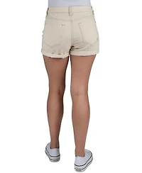 Indigo Rein Juniors' Exposed-Button High Rise Destructed Shorts