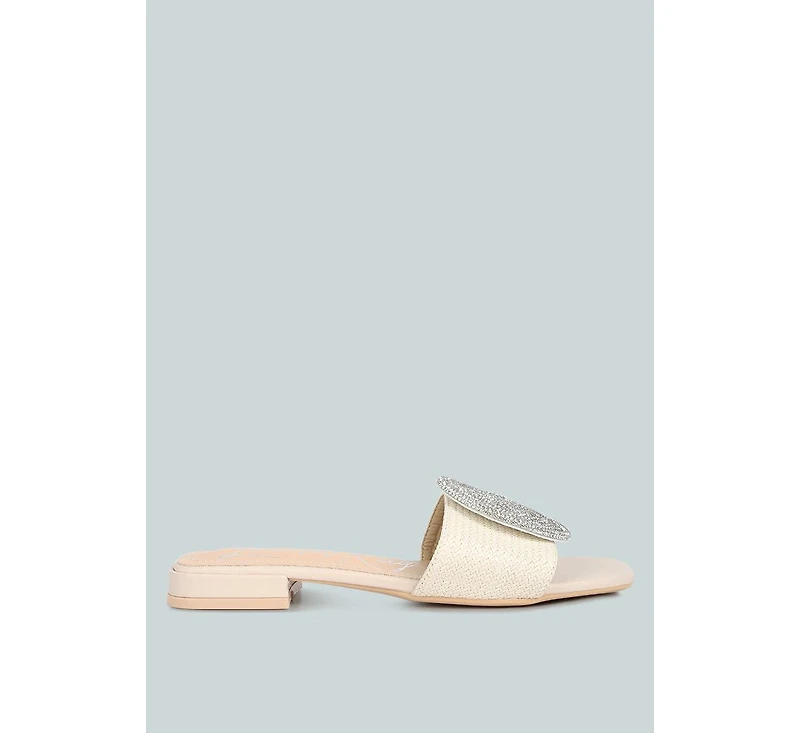 ollilie rhinestones embellished brooch slip on sandals