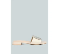 ollilie rhinestones embellished brooch slip on sandals