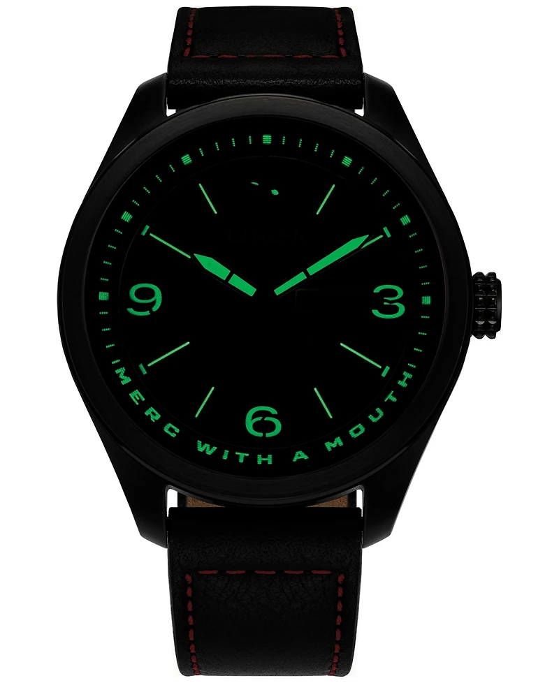 Citizen Eco-Drive Men's Marvel Deadpool Returns Black Leather Strap Watch 43mm