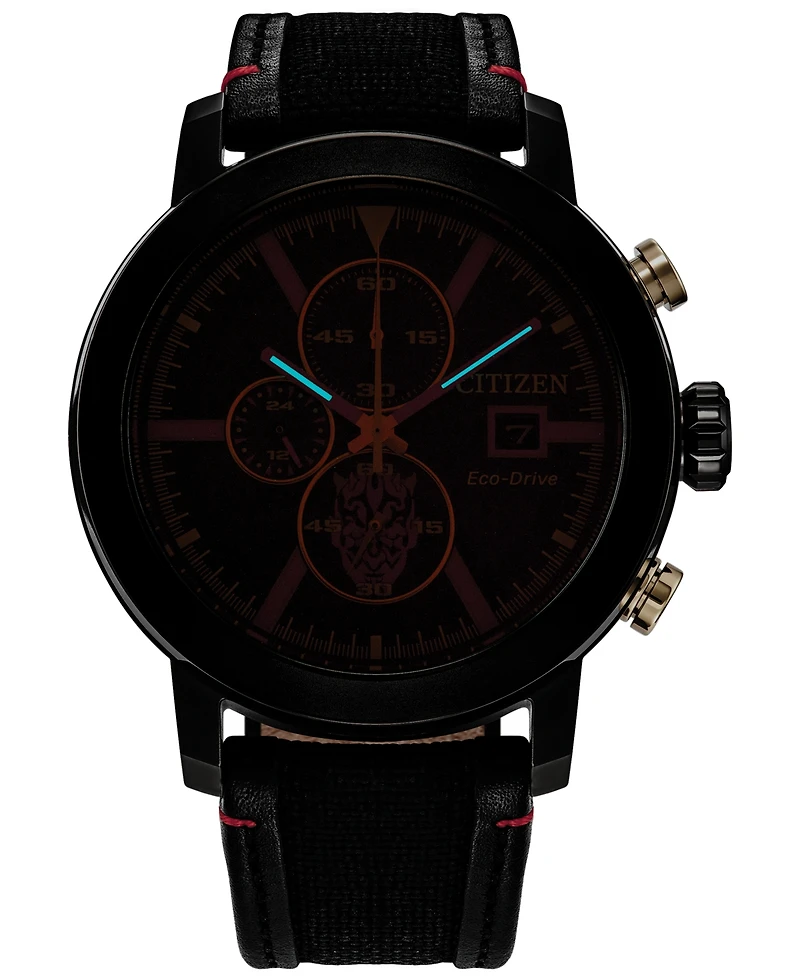 Citizen Eco-Drive Men's Chronograph Star Wars Darth Maul Mastermind Black Nylon & Leather Strap Watch 44mm