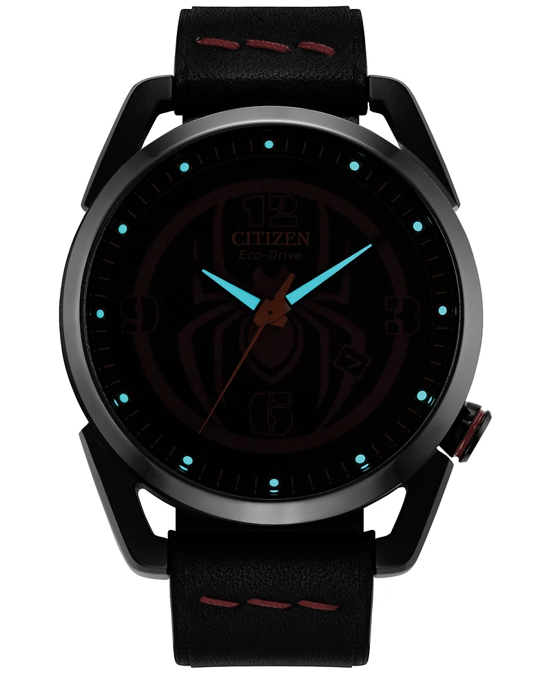 Citizen Eco-Drive Men's Marvel Miles Morales Black Leather Strap Watch 42mm