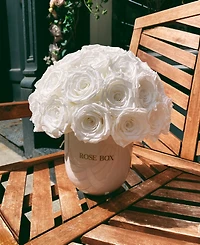 Rose Box Nyc Half Ball of Pure White Long Lasting Preserved Real Roses in Classic Ceramic Vase, 35 Roses