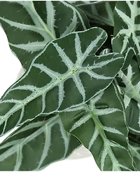Monarch Specialties 8" Indoor Artificial Alocasia Plants with Decorative White Cement Pots, Set Of 2