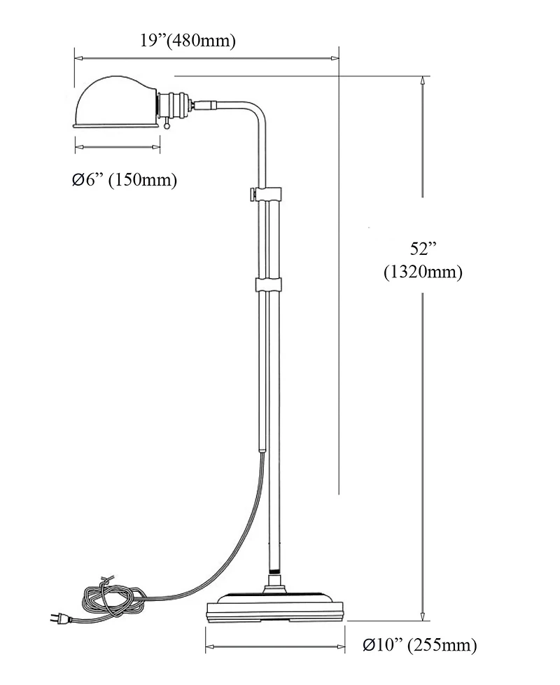 Dainolite 40" Metal Fedora 1 Light Adjustable Pharmacy Floor Lamp