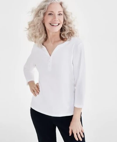 Style Co Womens Cotton 3 4 Sleeve Henley Tee Pxs 4x Created For Macys