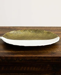 Nearly Natural 14in. Gold and White Leaf Decorative Accent Tray
