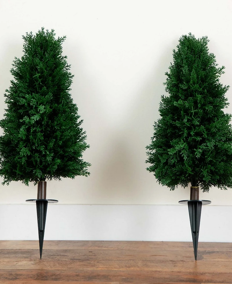 Nearly Natural 2.5ft. Uv Resistant Artificial Cedar Plant with Integrated Ground Stake Indoor/Outdoor - Set of 2