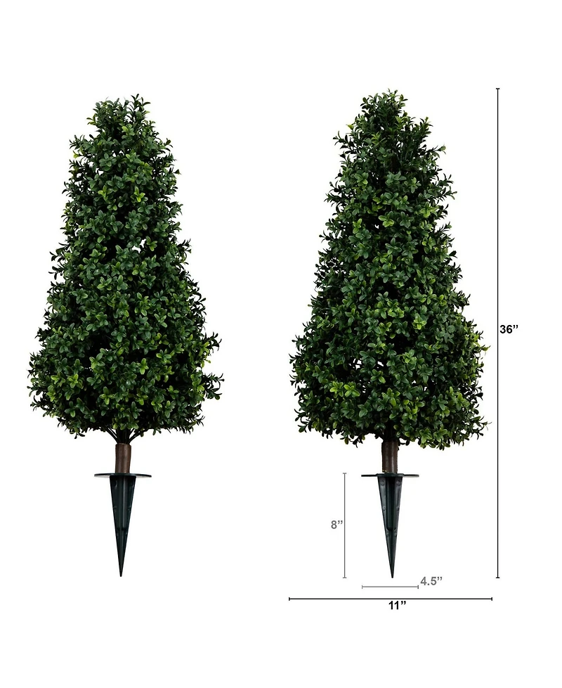 Nearly Natural 3ft. Uv Resistant Artificial Boxwood Plant with Integrated Ground Stake Indoor/Outdoor - Set of 2