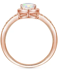 Lab-Grown Emerald (1/2 ct. t.w.) & Lab-Grown White Sapphire (1/10 ct. t.w.) Pear Halo V Ring in 14k Gold-Plated Sterling Silver (Also in Additional Ge