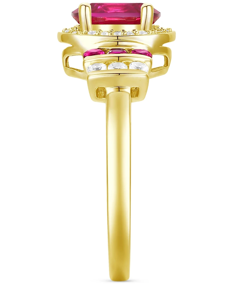 Lab-Grown Emerald (1-1/6 ct. t.w.) & White Sapphire (1/4 Oval Halo Ring 14k Gold-Plated Sterling Silver (Also Additional Gem