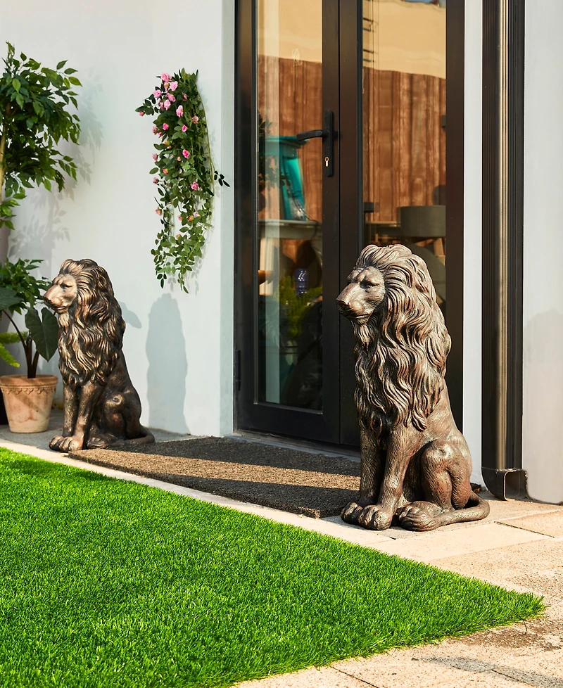 Glitzhome Set of 2 Oversized Bronze Sitting Lion Garden Statue