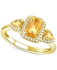 Amethyst (1-1/20 ct. t.w.) & Lab-Grown White Sapphire (1/6 Three Stone Halo Ring 14k Gold-Plated Sterling Silver (Also Additional Gems