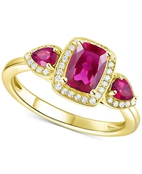 Amethyst (1-1/20 ct. t.w.) & Lab-Grown White Sapphire (1/6 Three Stone Halo Ring 14k Gold-Plated Sterling Silver (Also Additional Gems
