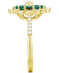 Lab-Grown Emerald (7/8 ct. t.w.) & White Sapphire (1/8 Flower Ring 14k Gold-Plated Sterling Silver (Also Additional Gemstone
