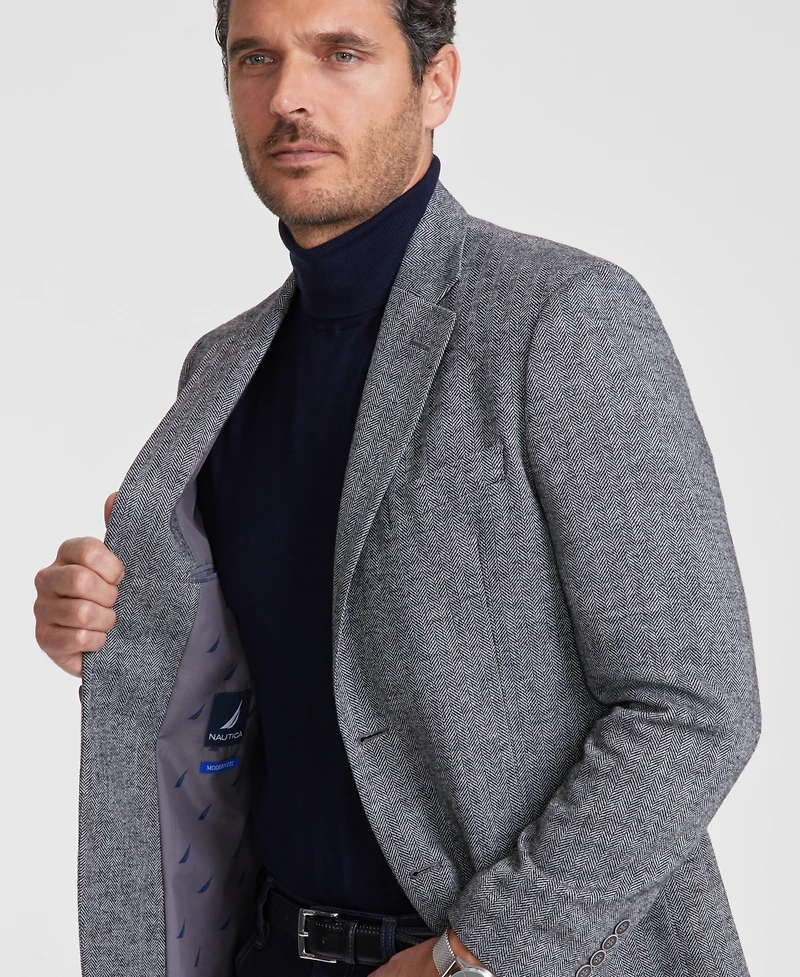 Nautica Men's Modern-Fit Solid Herringbone Tweed Sport Coat