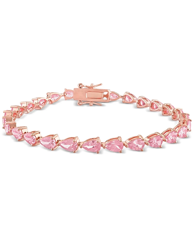 Lab-Grown Pink Sapphire Pear Shape Tennis Bracelet (13-1/2 ct. t.w.) in Rose-Plated Sterling Silver