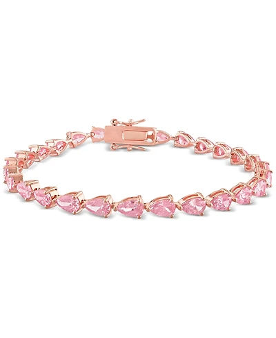 Lab-Grown Pink Sapphire Pear Shape Tennis Bracelet (13-1/2 ct. t.w.) in Rose-Plated Sterling Silver