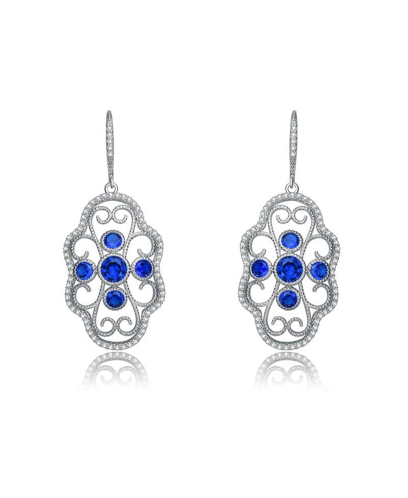 Classic Sterling Silver White Gold Plated with Round Cubic Zirconia Leverback Filigree Earrings