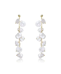 Elegant Sterling Silver with 14K Gold Plating and Genuine Freshwater Pearl Dangling and Drop Earrings