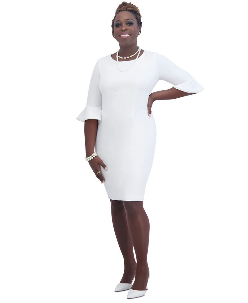 Kasper Kat Elbow-Sleeve Ruffled-Cuff Dress