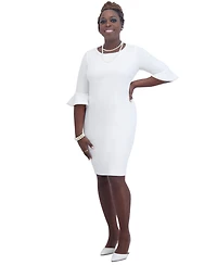 Kasper Kat Elbow-Sleeve Ruffled-Cuff Dress