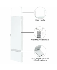 Sugift Wall Mounted Lockable Mirror Jewelry Cabinet with Led Light