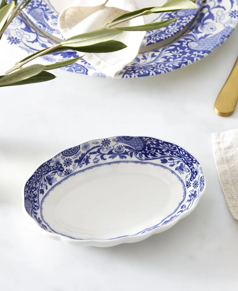 Spode Blue Italian Brocato Oval Fluted Dishes, Set of 2