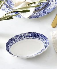 Spode Blue Italian Brocato Oval Fluted Dishes, Set of 2