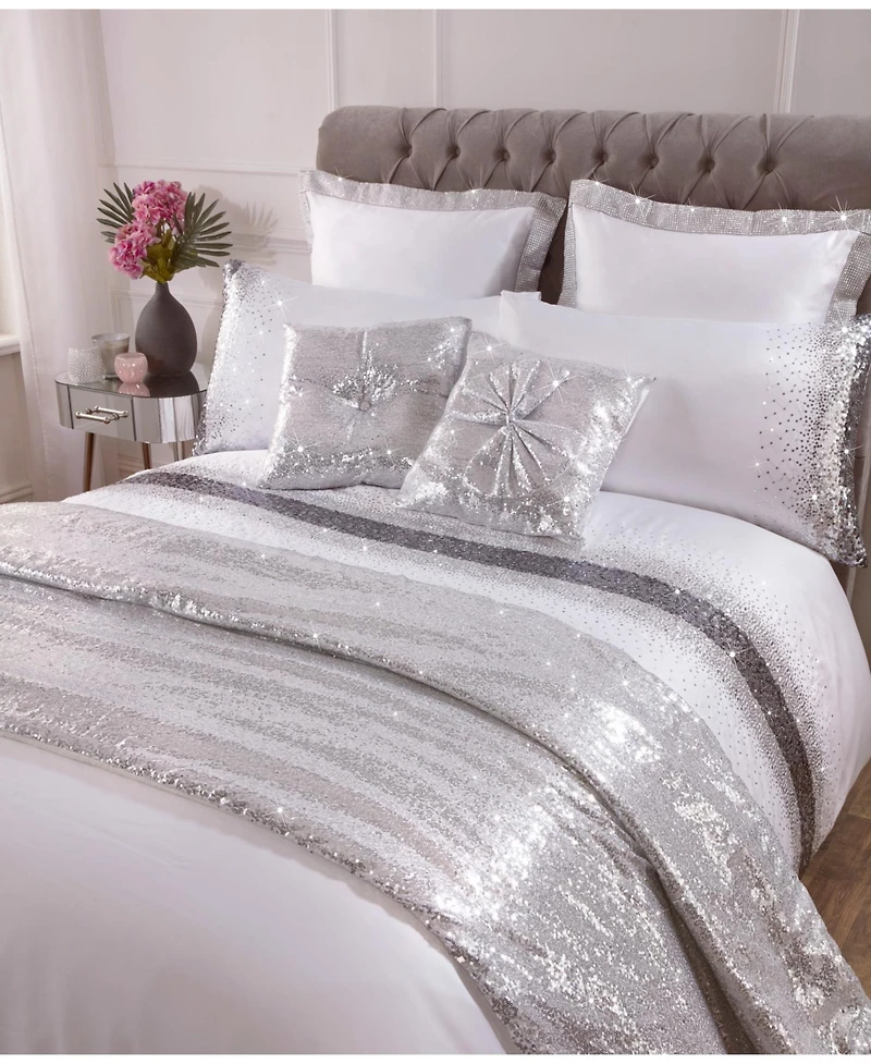 By Caprice Home Monroe Sequined Sateen Duvet Cover Set With Matching Pillow Cases Queen