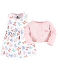 Hudson Baby Baby Girls Hudson Cotton Dress and Cardigan Set