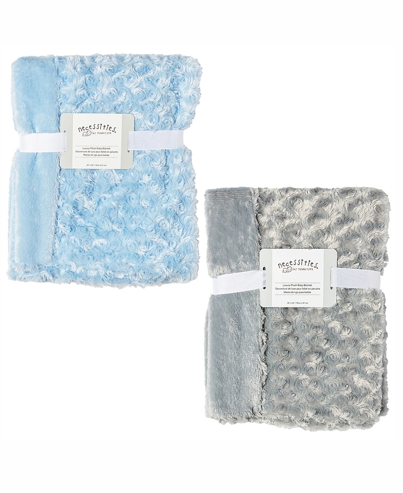 Tendertyme Baby Boys Curly Plush Baby Blankets, Pack of 2