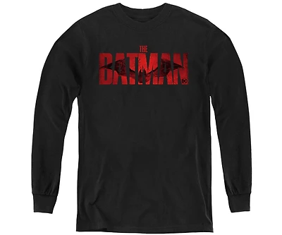 Batman Boys The Youth Crimson Drawn Bat Logo Long Sleeve Sweatshirt