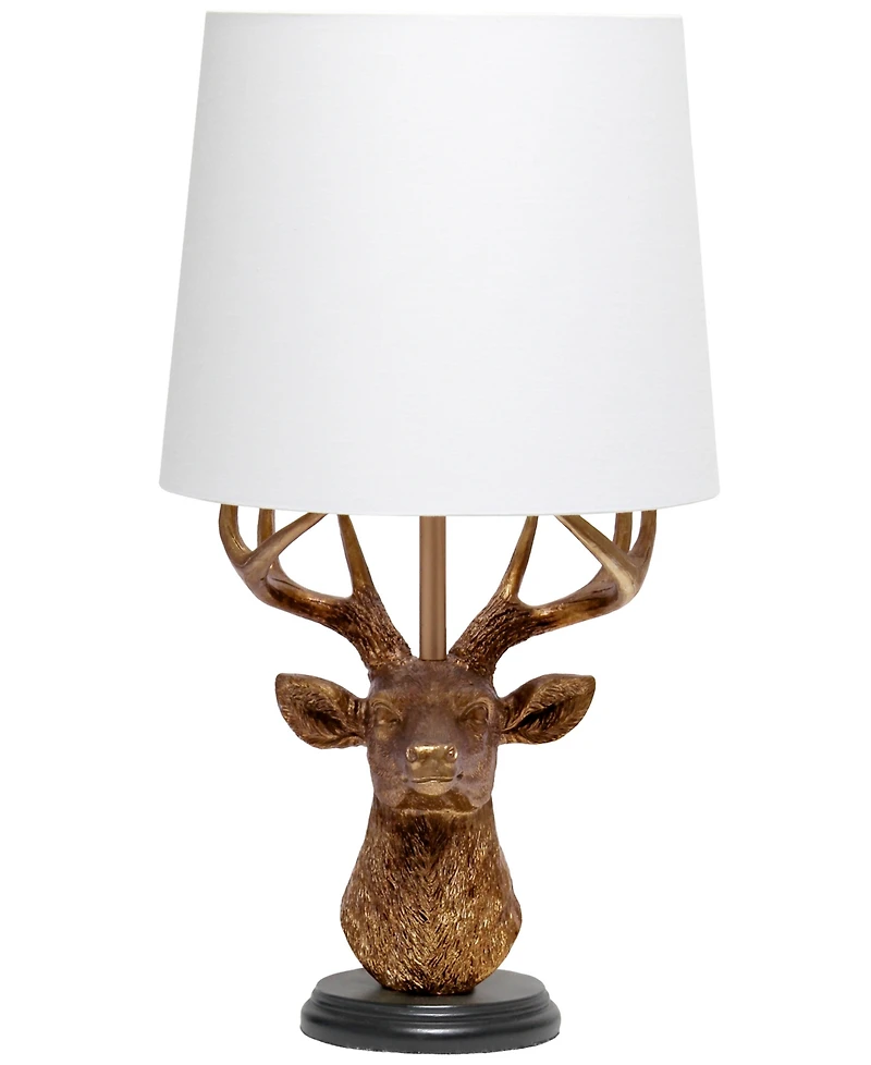 Simple Designs Woodland 17.25" Tall Rustic Antler Copper Deer Bedside Table Desk Lamp with Tapered White Fabric Shade