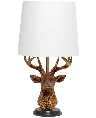 Simple Designs Woodland 17.25" Tall Rustic Antler Copper Deer Bedside Table Desk Lamp with Tapered White Fabric Shade