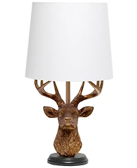 Simple Designs Woodland 17.25" Tall Rustic Antler Copper Deer Bedside Table Desk Lamp with Tapered White Fabric Shade