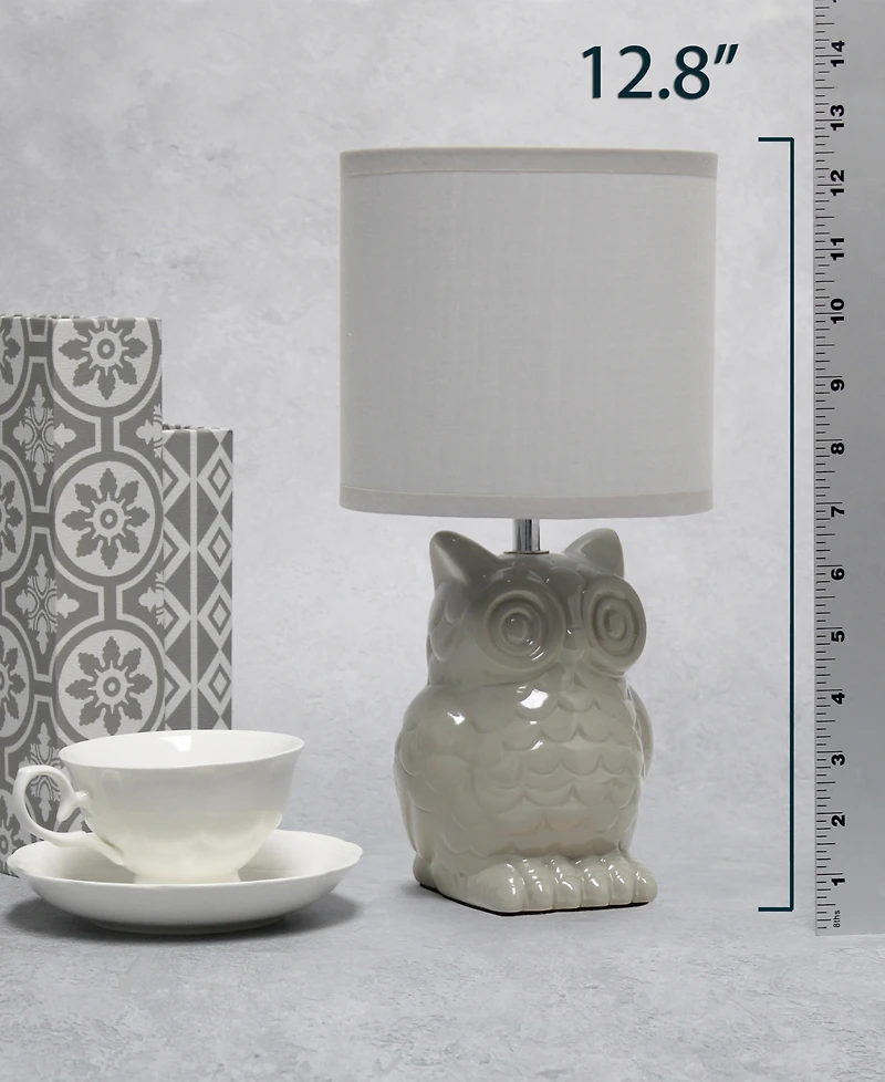 Simple Designs 12.8" Tall Contemporary Ceramic Owl Bedside Table Desk Lamp with Matching Fabric Shade