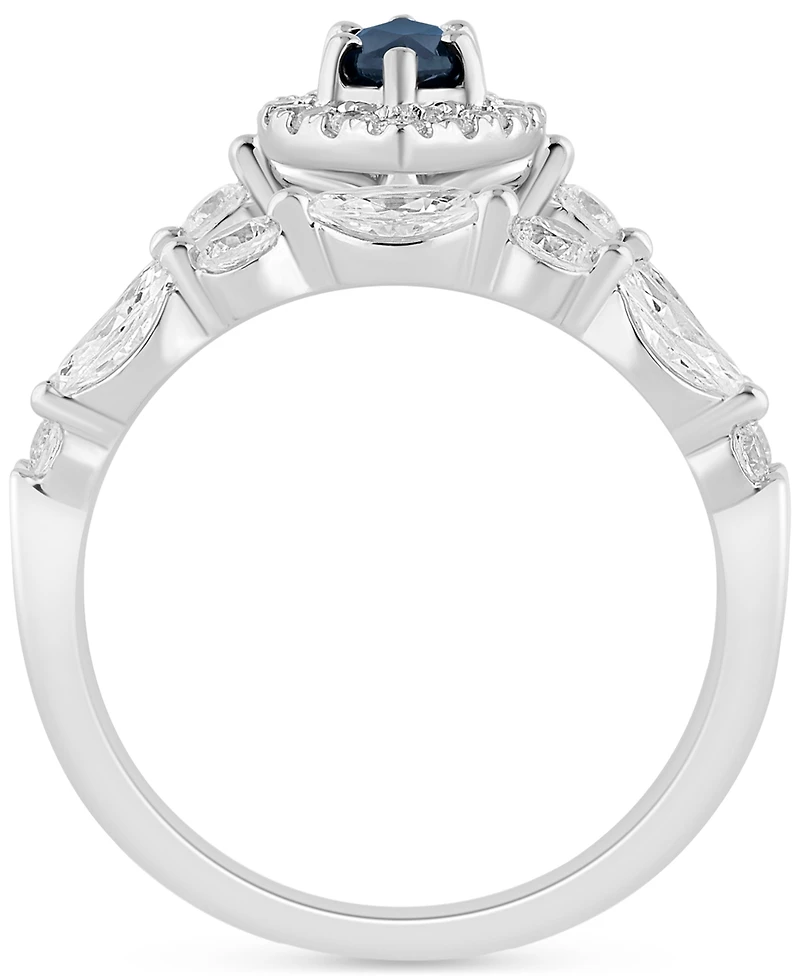 Sapphire (5/8 ct. t.w.) & Diamond (7/8 Halo Bridal Set 14k White Gold