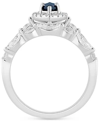 Sapphire (5/8 ct. t.w.) & Diamond (7/8 Halo Bridal Set 14k White Gold