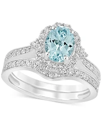Aquamarine (1-1/8 ct. t.w.) & Diamond (1/2 Bridal Set 14k White Gold