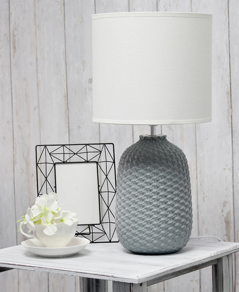 Simple Designs 20.4" Tall Traditional Ceramic Purled Texture Bedside Table Desk Lamp with White Fabric Drum Shade
