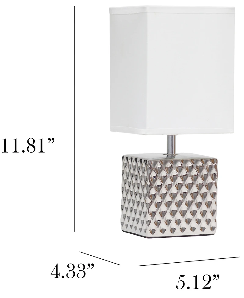 Simple Designs 11.81" Tall Contemporary Petite Hammered Metallic Gold Square Bedside Table Desk Lamp with Rectangular Black Fabric Shade