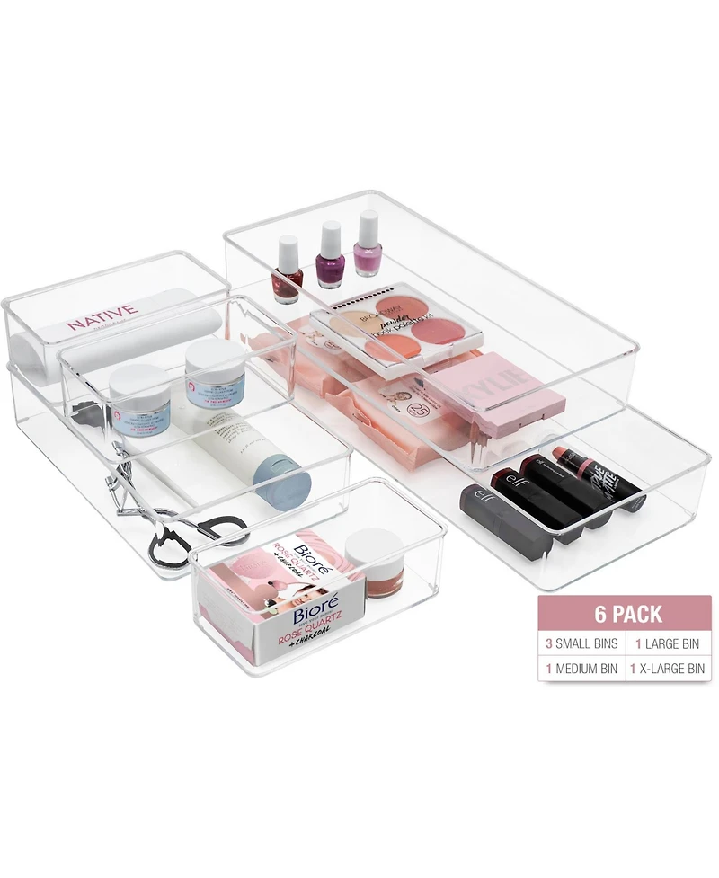 Sorbus Clear Drawer Organizer 5-Piece Set, Multi-Purpose Organizer Bins for Makeup, Vanity, Bathroom, and more