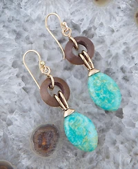 Barse Precious Genuine Green Turquoise and Wood Golden Bronze Oval Earrings
