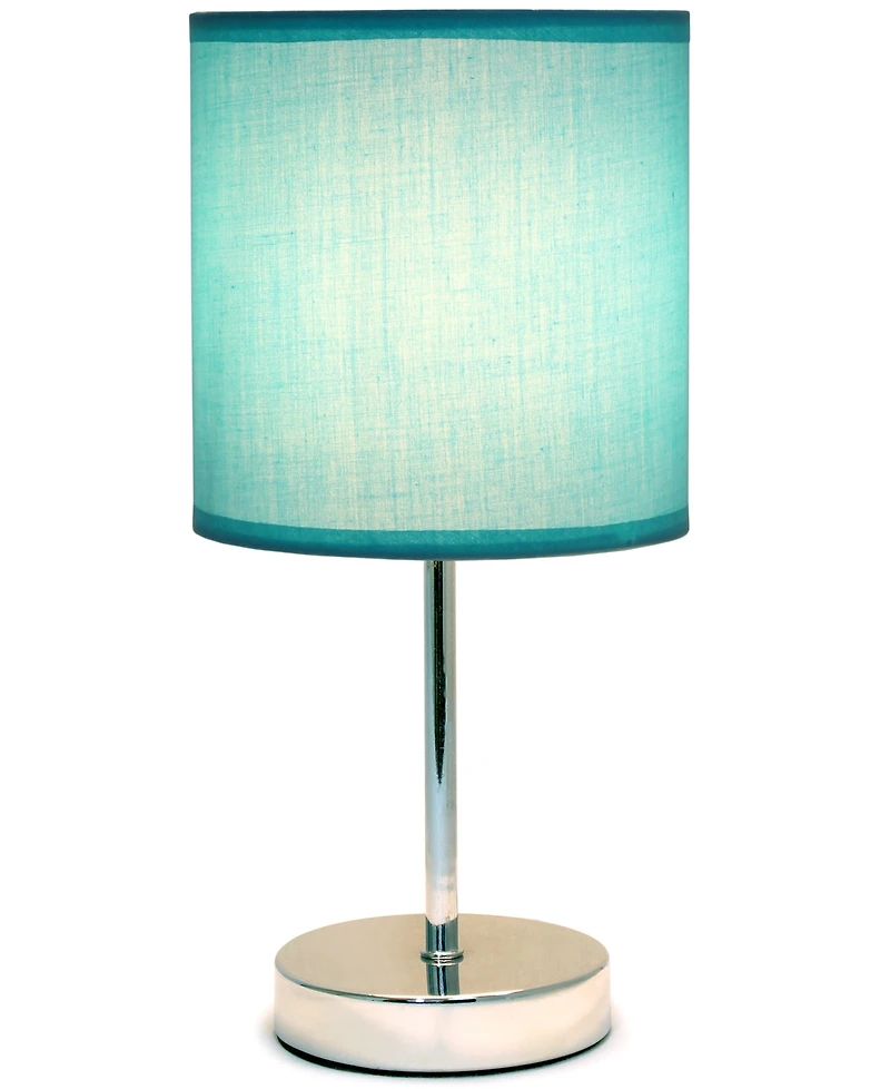 Creekwood Home Nauru 11.81" Traditional Petite Metal Stick Bedside Table Desk Lamp Chrome with Fabric Drum Shade